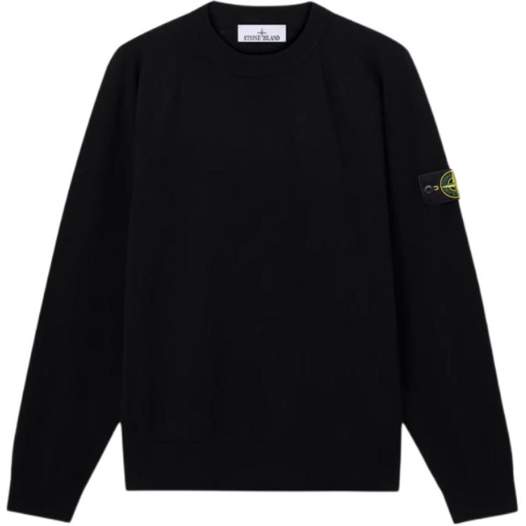 Stone Island Solid Color Logo Sleeve Badge Knit Sweater Men sweater Black L2S155100007S00A1V0020