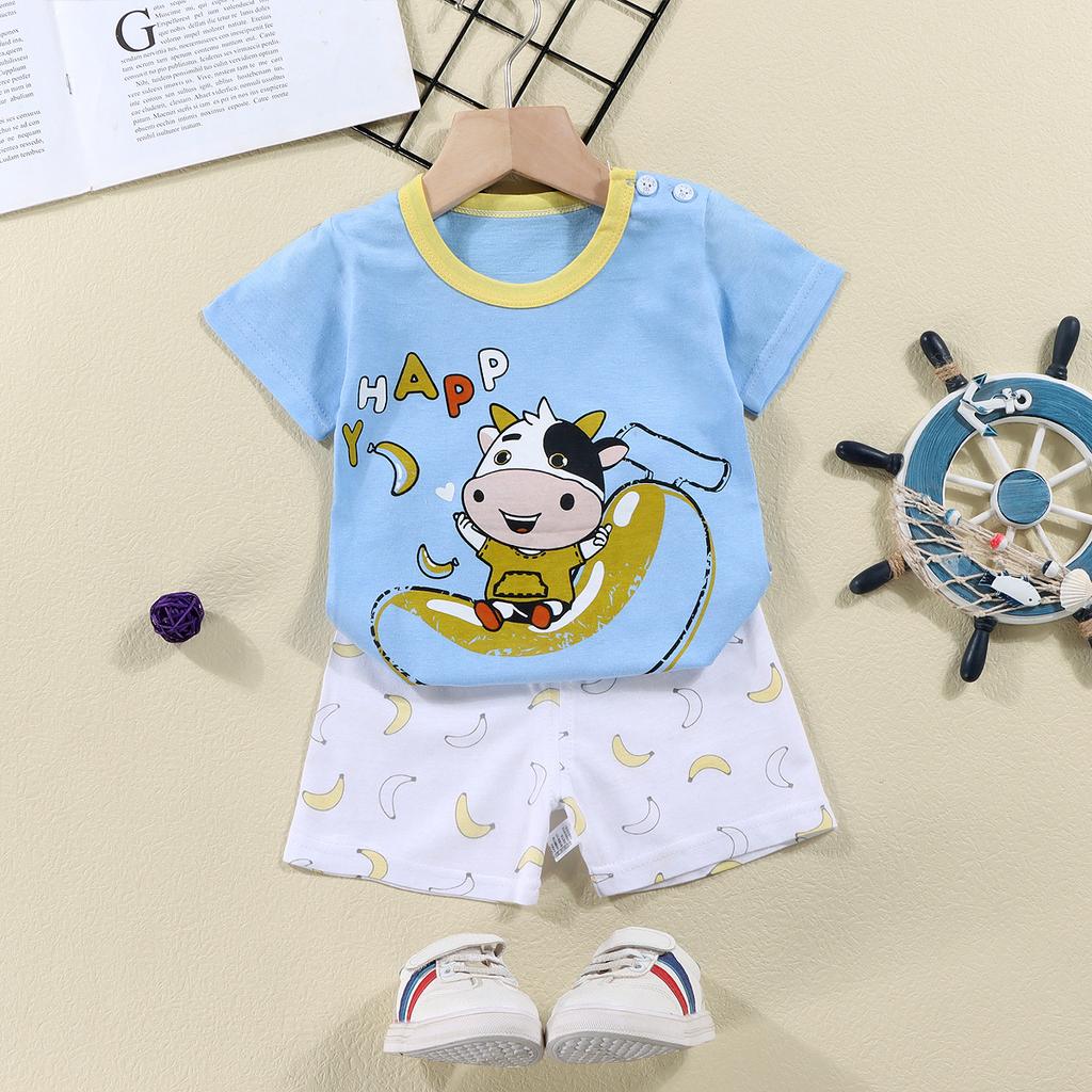 2023 Summer Cotton Children's Short Sleeve T-shirt Set Baby Short Sleeve Shorts Two-piece Set