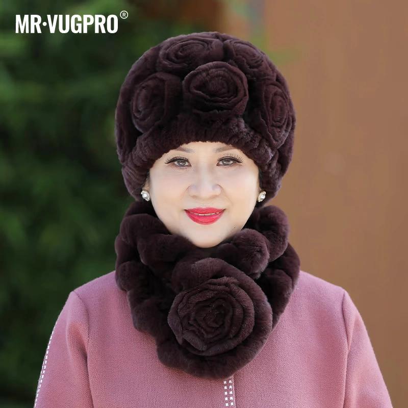 Вязаная шапка из меха кролика Рекс для женщин, зимняя, для пожилых бабушек, зимняя, утолщенная, теплая, для мам, для пожилых леди, меховая шапка