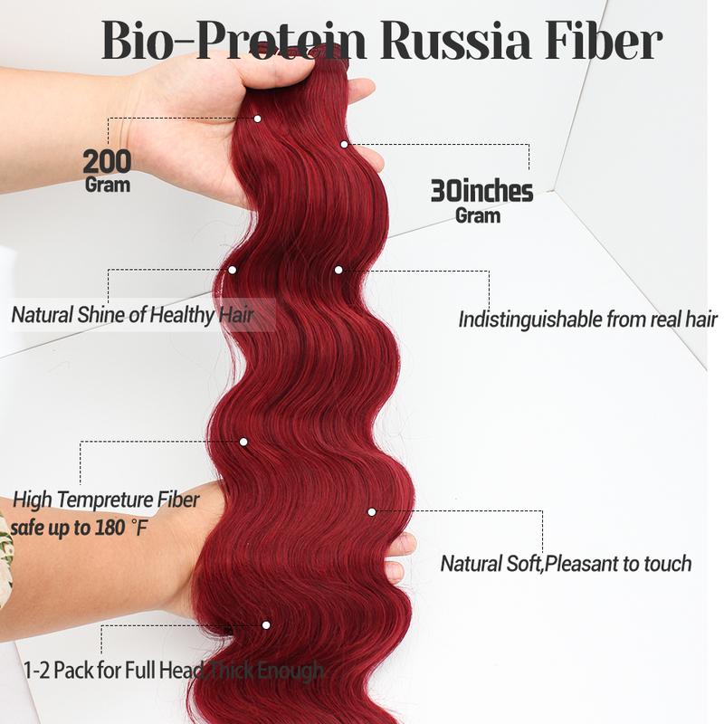 Ombre Highlight Body Wave Synthetic Bio Hair Extensions Sew In Long Wavy Hair Bundles 30" 200gram Heat Resistant Fiber For Women