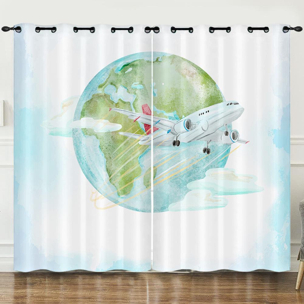 Curtain Hand-Drawn Map Simple Wind 3D Digital Printing Blackout Curtain Punching