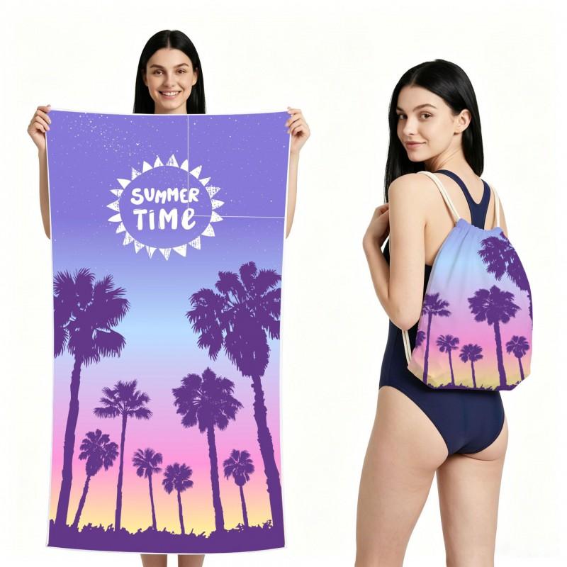 Dual-Sided Microfiber Beach Towel With Cocktail Print Quick-Dry Foldable Pool Spa Travel Outdoor Use Lightweight Absorbent Bath