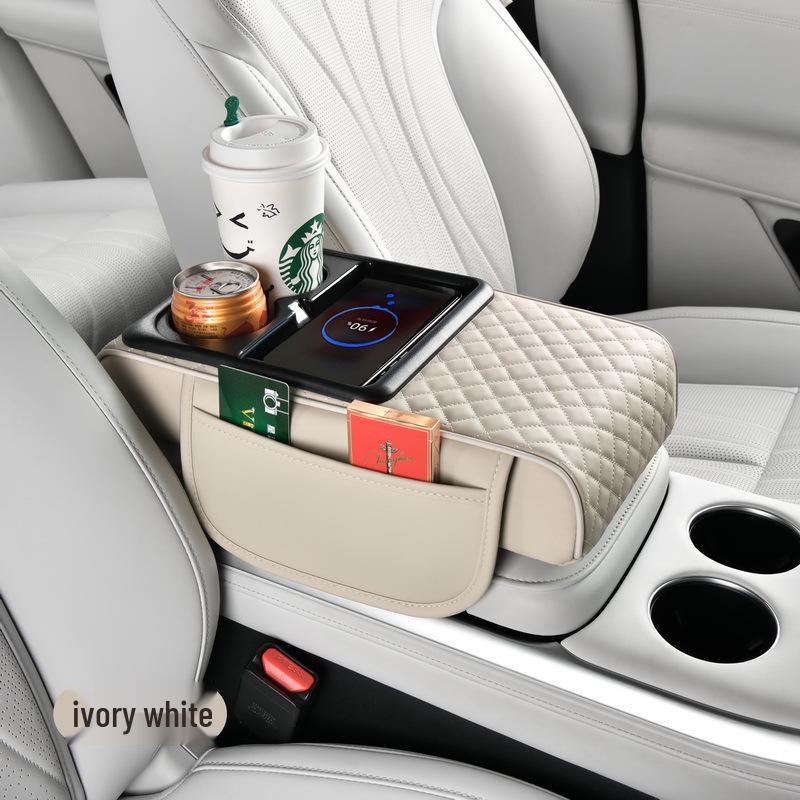 15W Wireless Fast Charging Car Armrest Pad & Tissue Box with FCC, CE, RoHS Certification