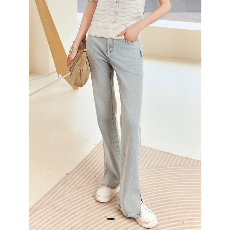 JZ Jiuzi Fashionable and Youthful Split Slightly Flared Jeans for Women's Summer Collection