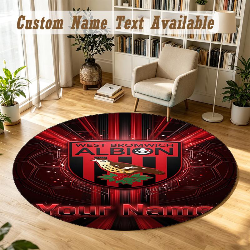 Round Rug Custom NameWest Bromwich Albion FC Pattern Non Slip Carpet Home Floor Decor