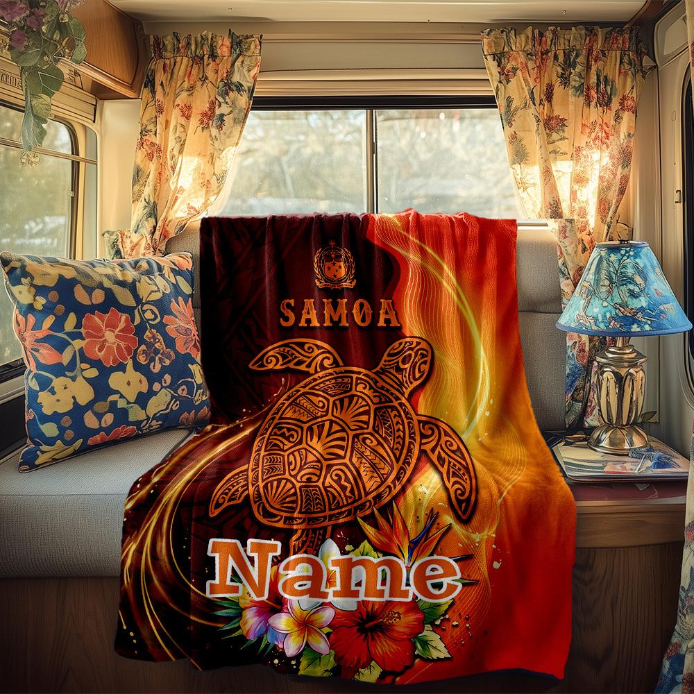 Samoa Turtle Design Rv Customize Your Name Blanket Comfortable Soft Lightweight Allseason Multipurpose Blanket For Travel Camping Picnics Sofa Rv Bed