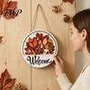 Handcrafted Wooden Wall Decor Interchangeable Welcome Sign for Front Door, 16 Changeable Icons, Rustic Weather Resistant Door Wreath, Farmhouse Hanger