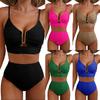 Women's Swimsuit Solid Color U-shaped Suspender High Waist Split Swimsuit Bikini Set Beachwear Bathing Suits