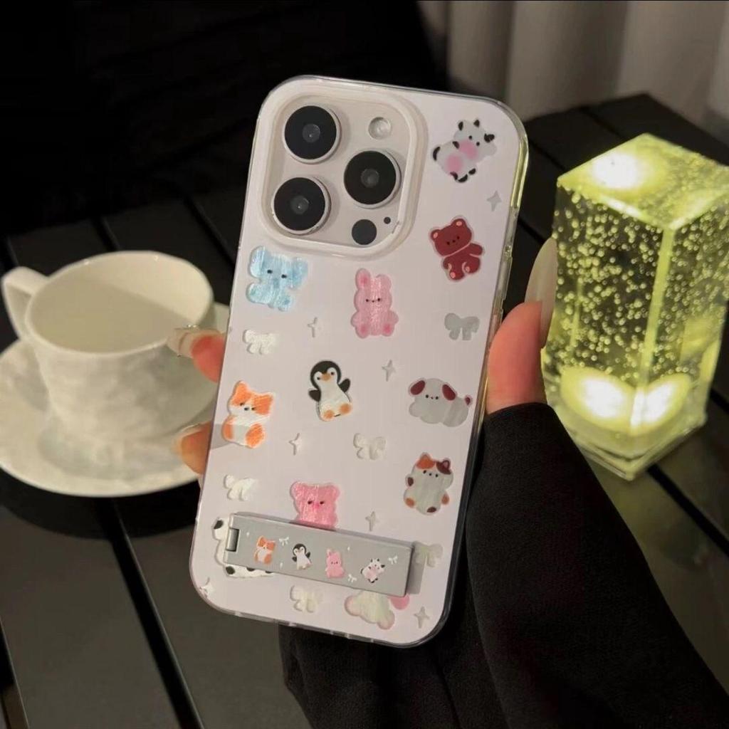 Очаровательный чехол-накладка на весь экран с животными - Совместим с iPhone 11/12/13/14 Pro, Дизайн из перьевой пряжи, Модный противоударный чехол