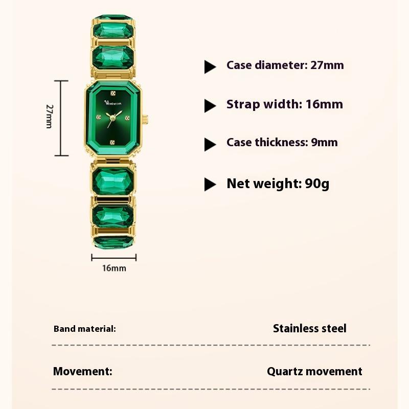 ЧАСЫ ЖЕНСКИЕ С БРИЛЛИАНТАМИ VA VA VOOM Маленький зеленый квадратный циферблат Кварцевые часы Женственность Личность Часы Женские