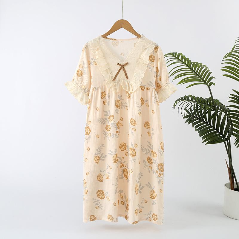 Summer Cotton Nightgowns for Women Short Sleeves Pajamas Soft Yarn Loose Pullover Nightdress