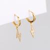 100% 925 Silver Small Round Gold Color Golden Lightning Zirconia Hoop Earring Ear Ring Clips For Women Pendientes Geometric