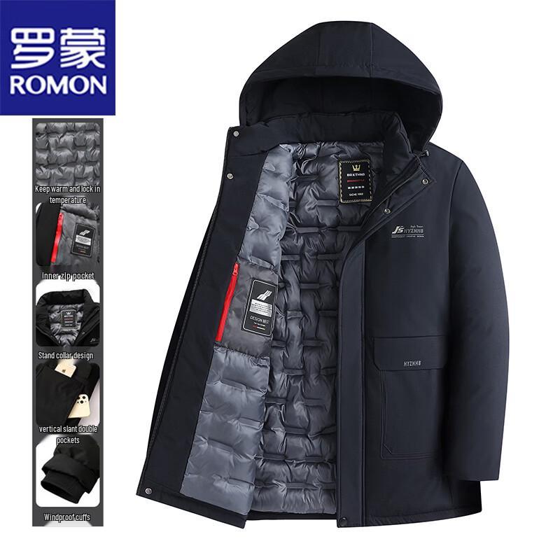 ROMON Men's Winter Hooded Padded Mid-Length Coat