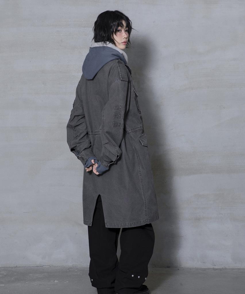 XTONZ Xj143 Military Vintage Washed Long M-65 Field Jacket (Charcoal)