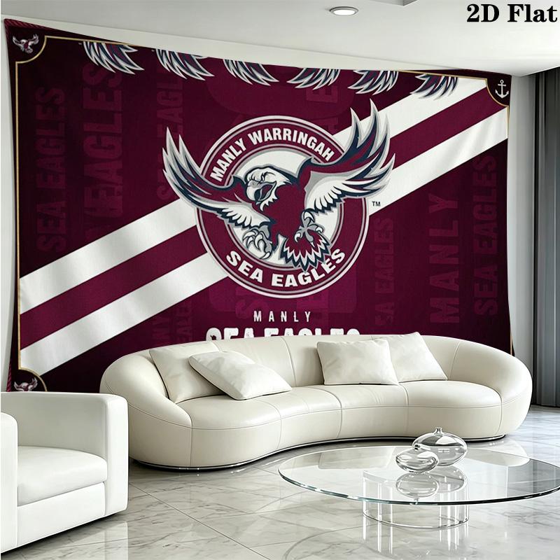 Manly Warringah Sea Eagles Wall Tapestry Aesthetic Wall Hanging Printed Fabric Blanket Decorative Tapestries for Bedroom Living Room Home Decor