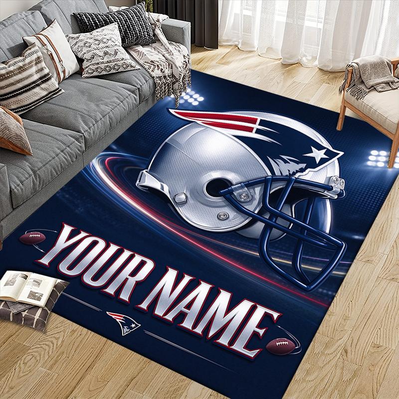 Custom Name,New England Patriots Home Sofa Decoration for Living Room & Bedroom, Non‑Slip Play Flannel Floor Mat for Game Room