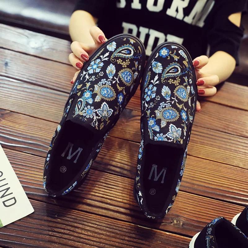 Новые осенние цветочные тенденции повседневные корейские ленивые туфли с низкой посадкой дышащие мужские классические парусиновые туфли без застежек кроссовки мужские