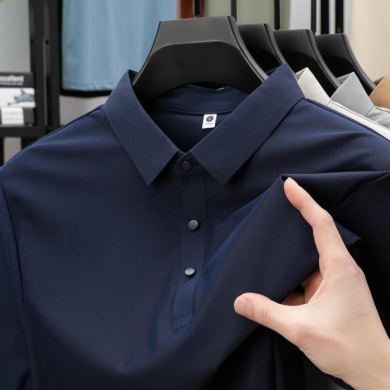 Мужская летняя рубашка-поло в стиле business casual из ледяного шелка с эластичной тканью, не требующей глажки