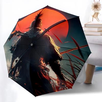 1 шт. Автоматический зонт Sekiro Shadows, 8 спиц, портативный, складной, с черным железным каркасом, для улицы, пляжа, путешествий a0905224