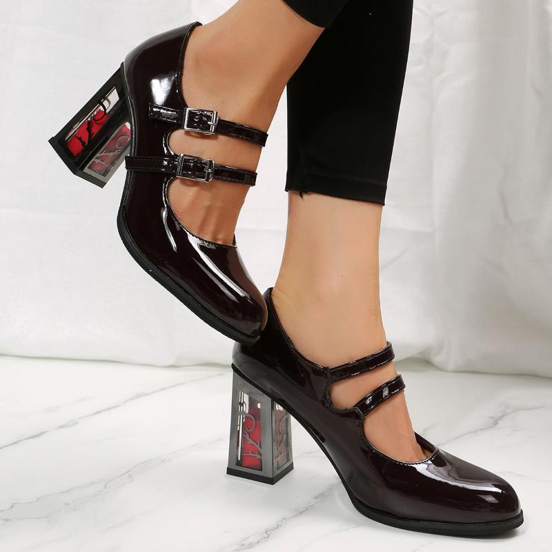 Женская обувь на каблуке, лето 2024, туфли на массивном каблуке в стиле ретро для женщин, вечерние женские туфли на высоком каблуке, женские туфли-лодочки Мэри Джейн