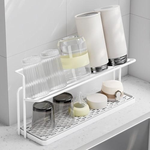 Stainless Steel Bottle Stand, Water Bottle Drainer, Jug Bottle Stand, Water Bottle Dryer, Baby Bottle Dryer, Space-Saving Storage, Oshiyare (White)