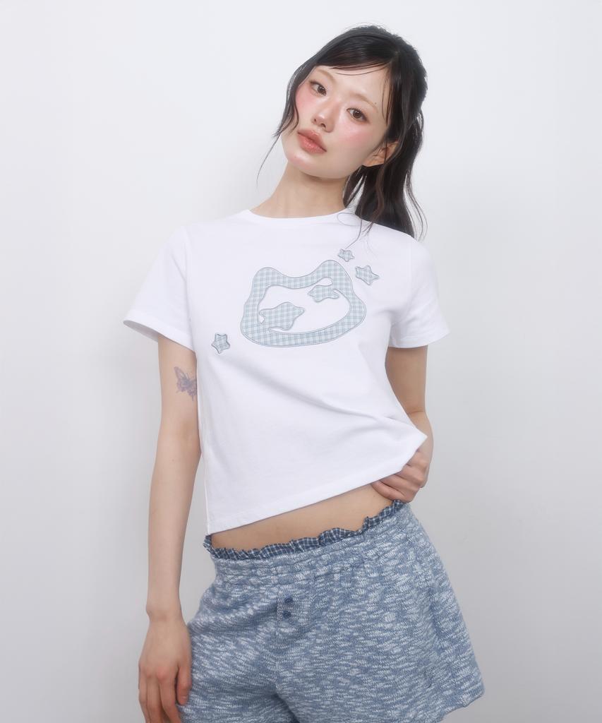 LMR Cat Symbol Applique Short Sleeve T-Shirt White