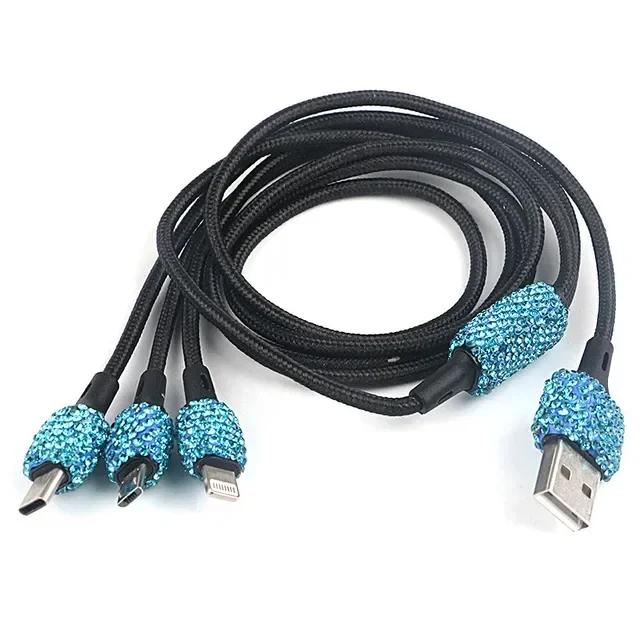 Блестящее USB-автомобильное зарядное устройство 5 В 2,1 А, двойной порт, быстрый адаптер, розовое автомобильное украшение, стайлинг автомобиля, бриллиантовые автомобильные аксессуары, интерьер для женщины