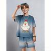 Men's Set Cartoon Chicken Warrior Printed Men's T-shirt and Shorts 2 Piece Set Summer Casual Outdoor Men's and Women's Outfit