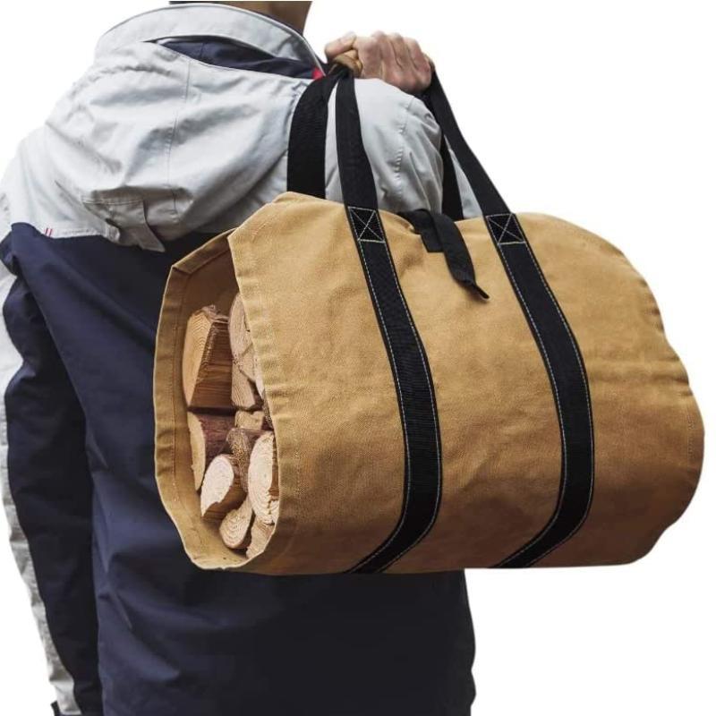 Сумка для переноски дров на открытом воздухе, держатель для переноски дров из вощеного холста для камина для переноски дров в помещении и на открытом воздухе