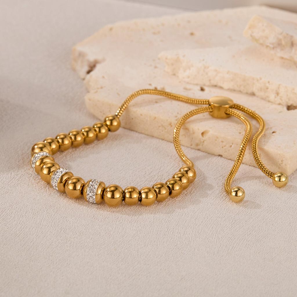 Роскошный браслет-сфера с регулируемой цепочкой - Ювелирные изделия из нержавеющей стали для женщин, Гипоаллергенный подарок, Золотистые браслеты-аксессуары