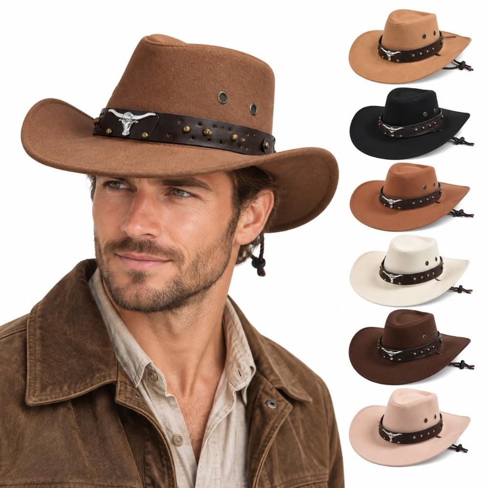 Bull Head Rivet Decor Band Wide Brim Sun Hat Waterproof Viscose Fiber Hat Party