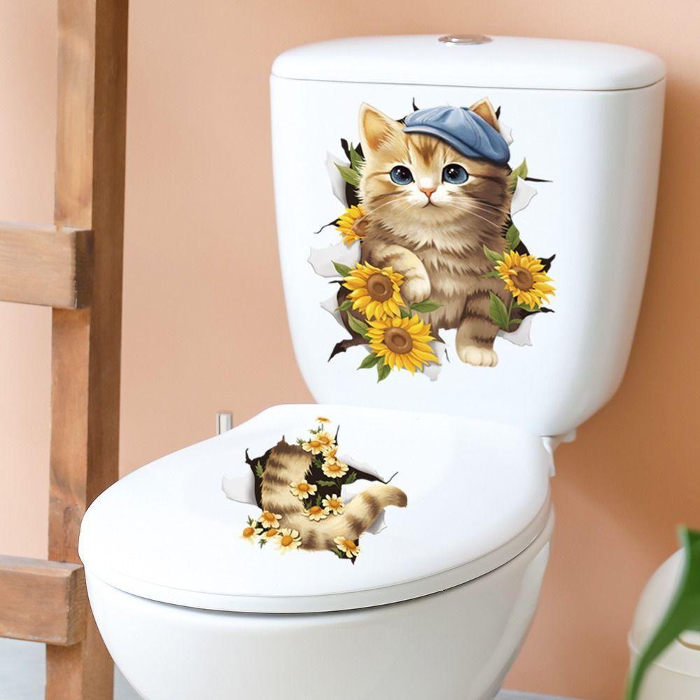 DIY Cat Wall Decal 3D Toilet Seat Decal Creative Cat Toilet Sticker Wall Decor