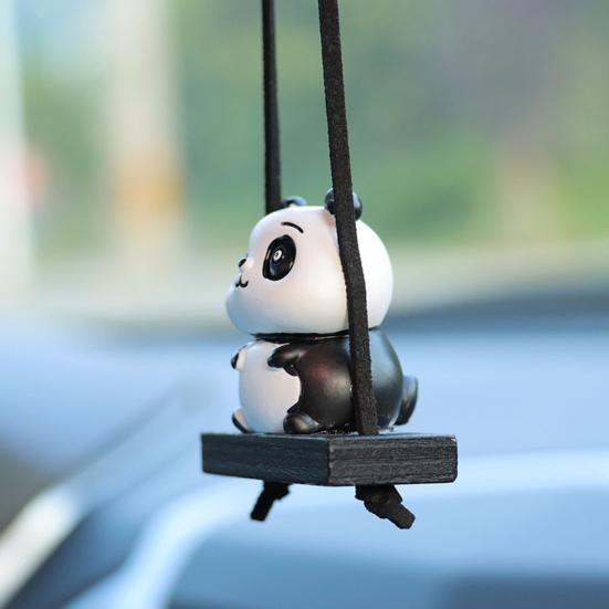 Автомобильная подвеска в виде панды, соответствующие цветам, качели, хорошая детализация, цветостойкий подвесной орнамент для автомобиля, подвесной кулон с зеркалом в виде животного, аксессуары для салона автомобиля
