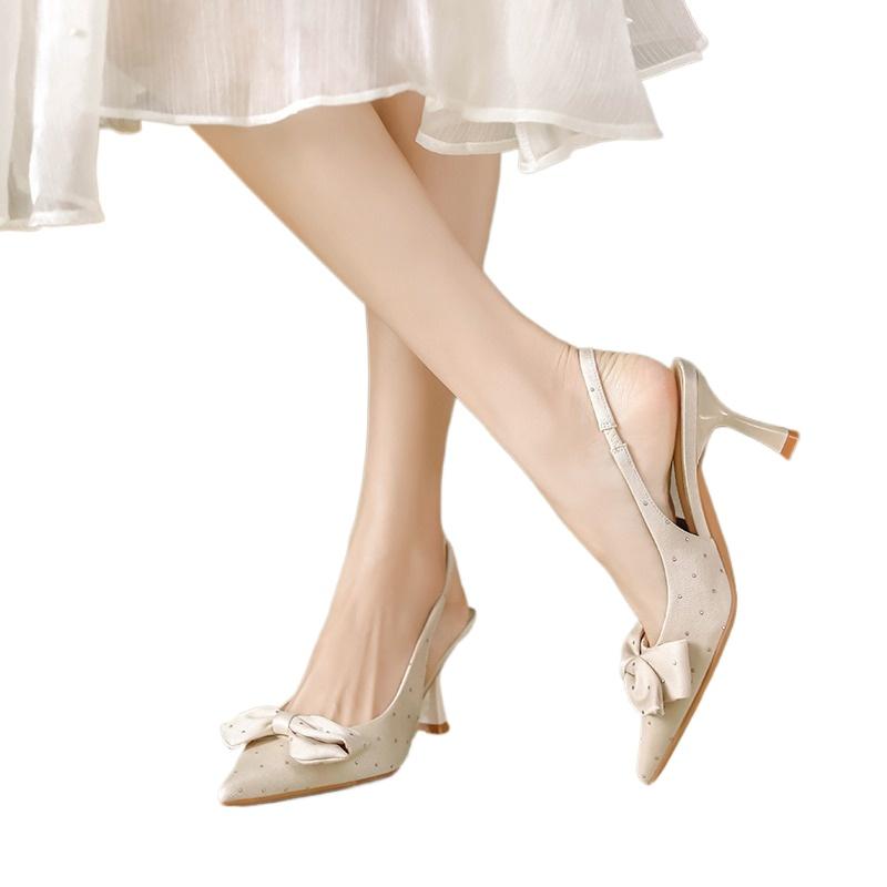 2024 Новая женская обувь на высоком каблуке без застежек, модные босоножки с бабочкой для офиса и карьеры, сексуальные с острым носком на тонком каблуке