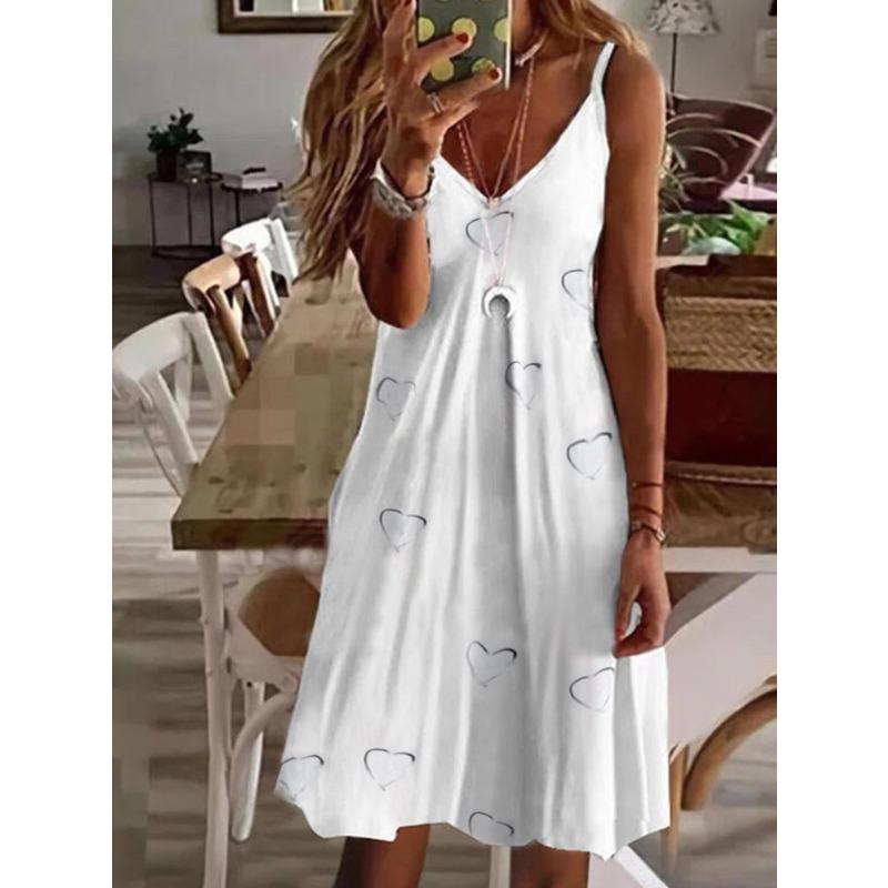 GMXIA Summer Women's Sexy V-Neck Loose Printed Halter Dresses