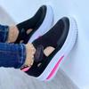 Flying Woven Shoes Women's Foreign Trade Large Size Breathable Casual Slope Heel Thick Sole Hollow Velcro Round Head Low Help Women's Single Shoes