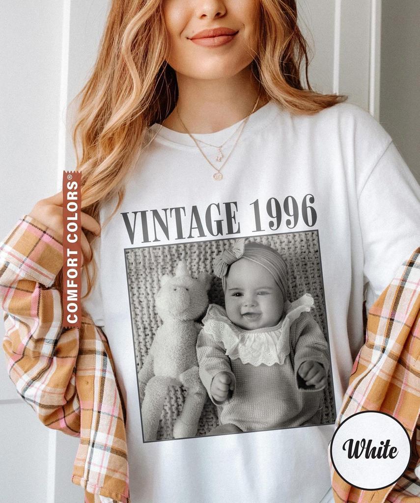 1 Custom Photo Birthday Shirt, Vintage 20th Birthday Shirt, 30th Birthday Gift, 40th Birthday Gift, Personalized Vintage Photo And Year