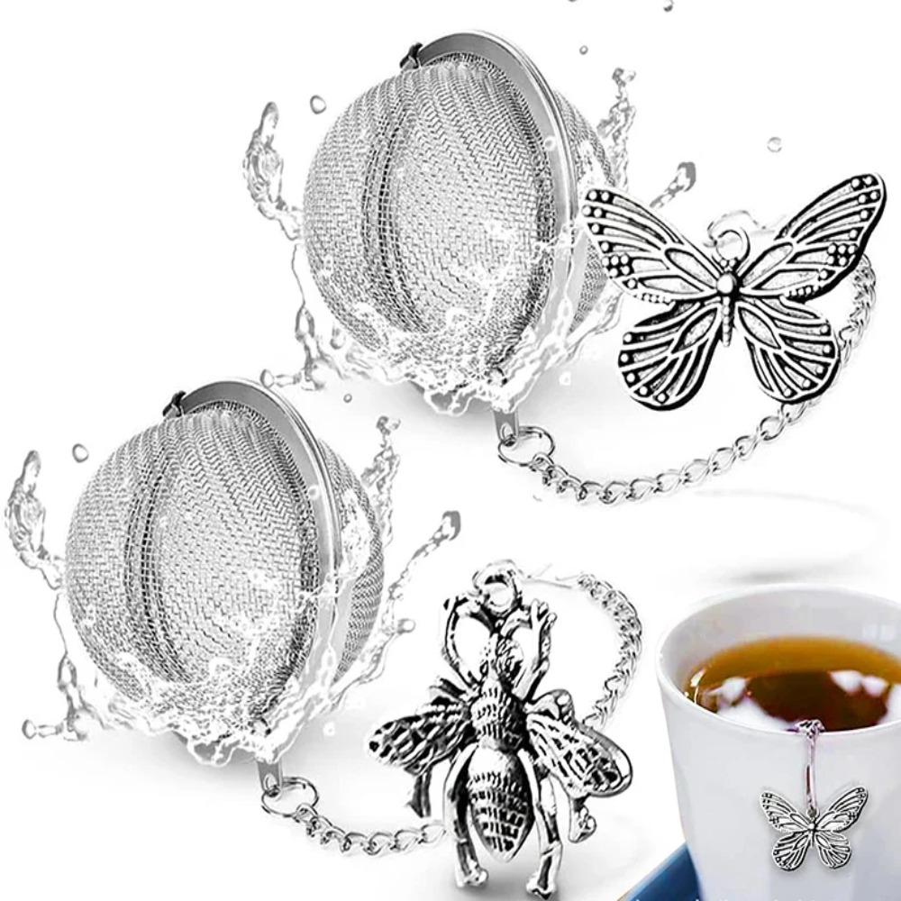 2PCS Stainless Steel Butterfly Bee Chain Tea Infuser Fine Mesh Spice Ball Tea Strainer Soup