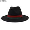 Фетровая шляпа Федора с красной зеленой лентой для женщин, классическое платье, официальная церковная зимняя шляпа, шерстяная панама с широкими полями, джазовая кепка