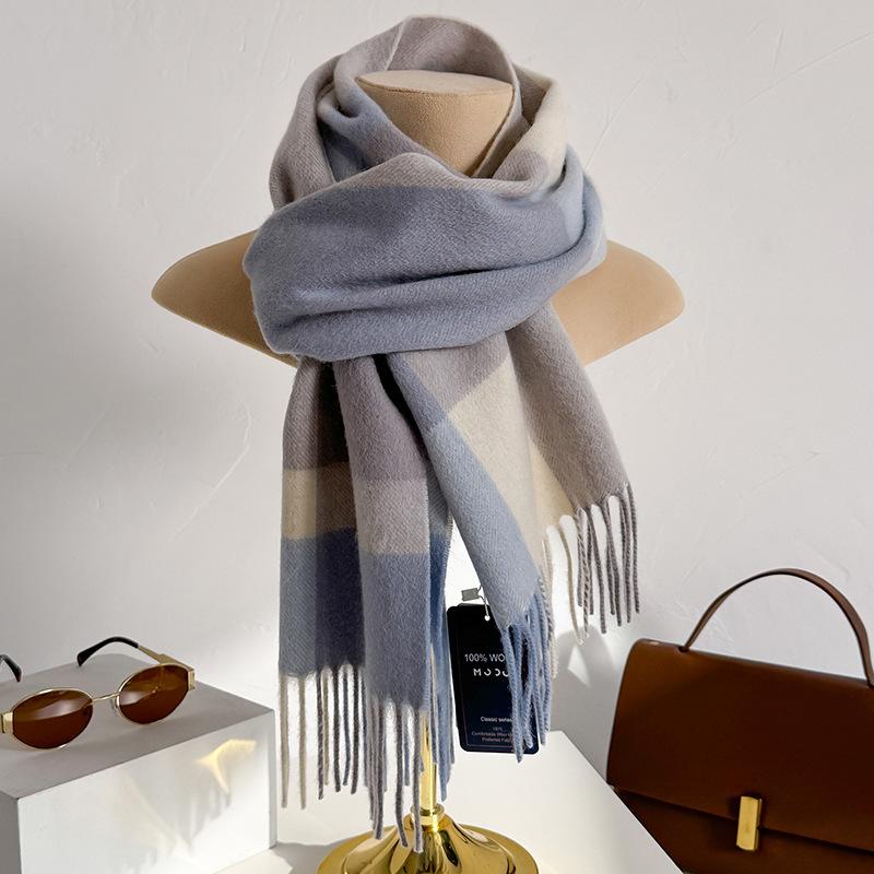 100% Wool Australian Pure Wool Plaid Scarf Winter Versatile Warm Couple Scarf