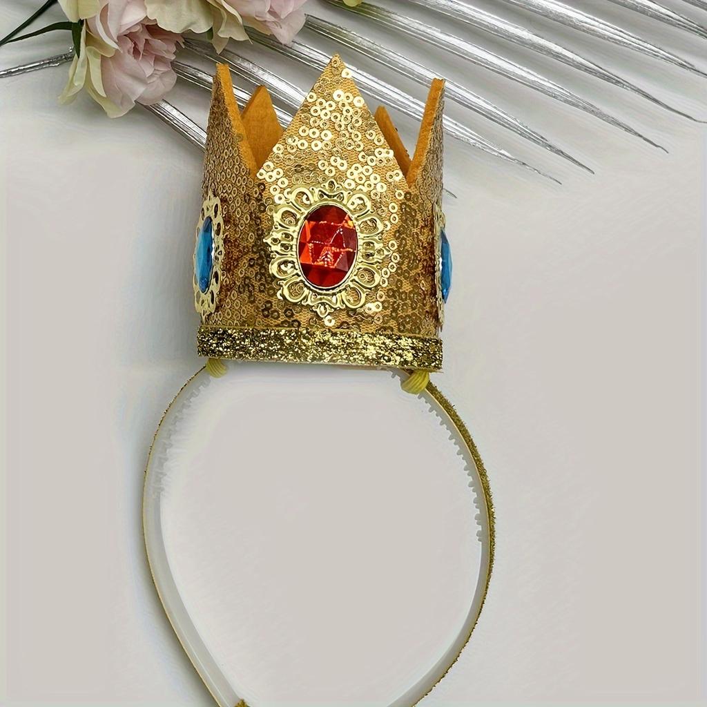 Элегантный блестящий золотой ободок-корона, реквизит для фото на день рождения, Хэллоуин, косплей короля и королевы, забавный аксессуар для вечеринки, аксессуар для сценического выступления