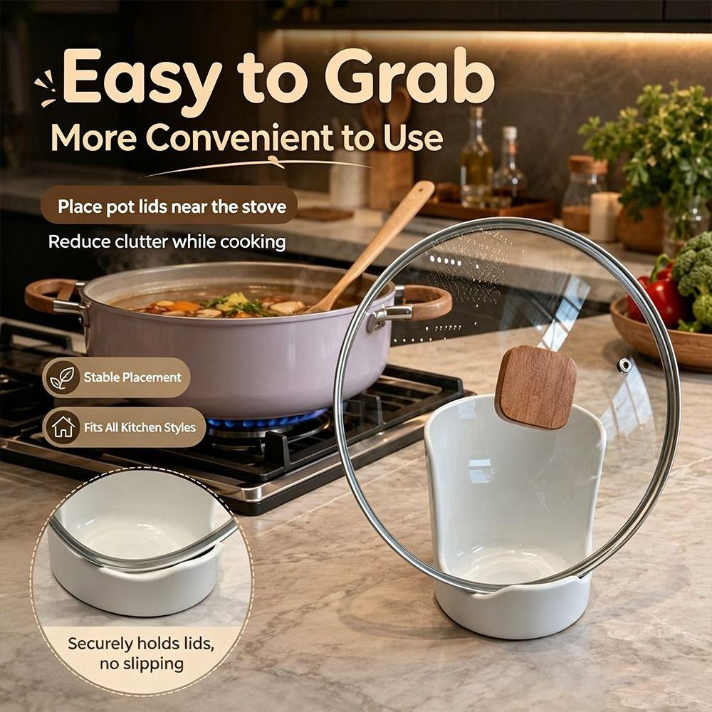 Non-Slip Pot Lid Holder Heat Resistant Spoon Rest Kitchen Storage Organizer Stovetop Side