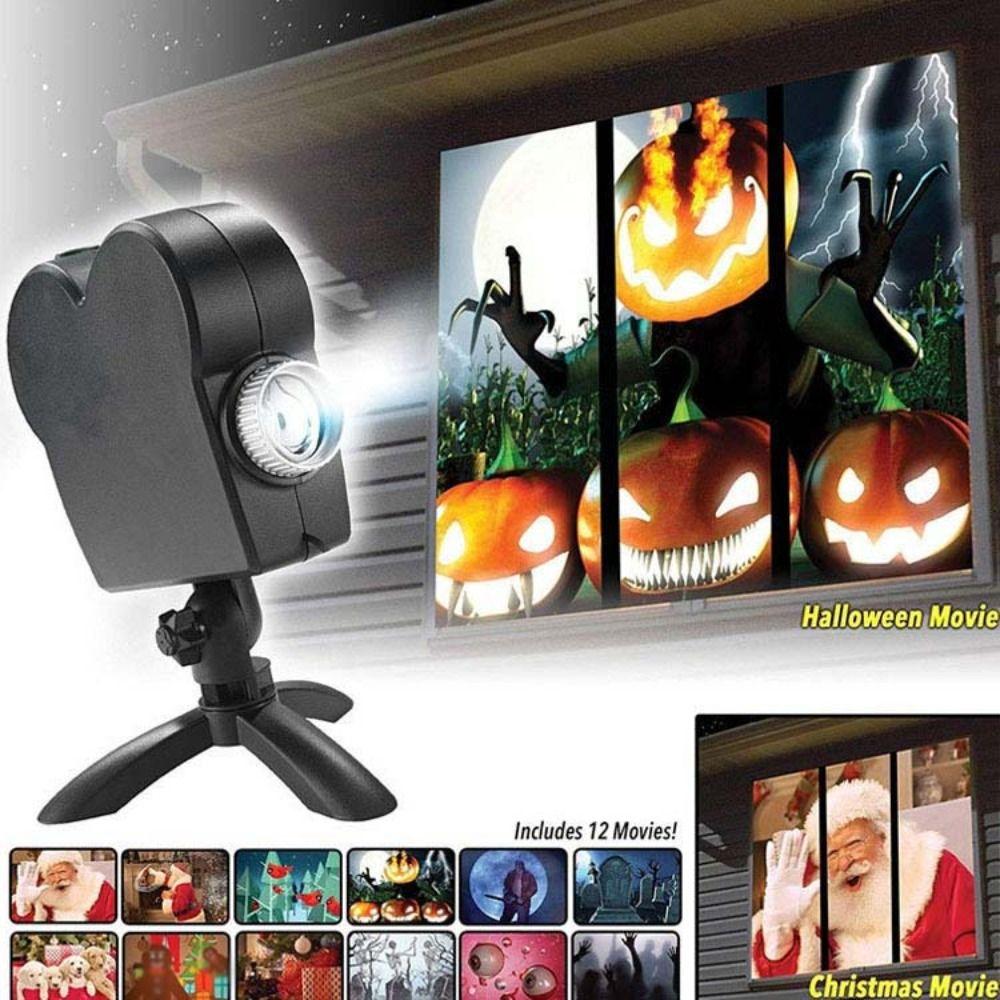 12 Movies Led Holographic Projection Lamp Waterproof Window Projector Lamp Office