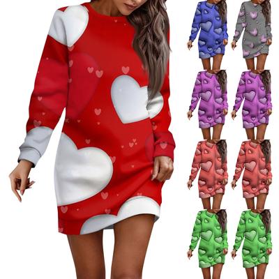 Женское повседневное платье с круглым вырезом и длинными рукавами на День святого Валентина для пар