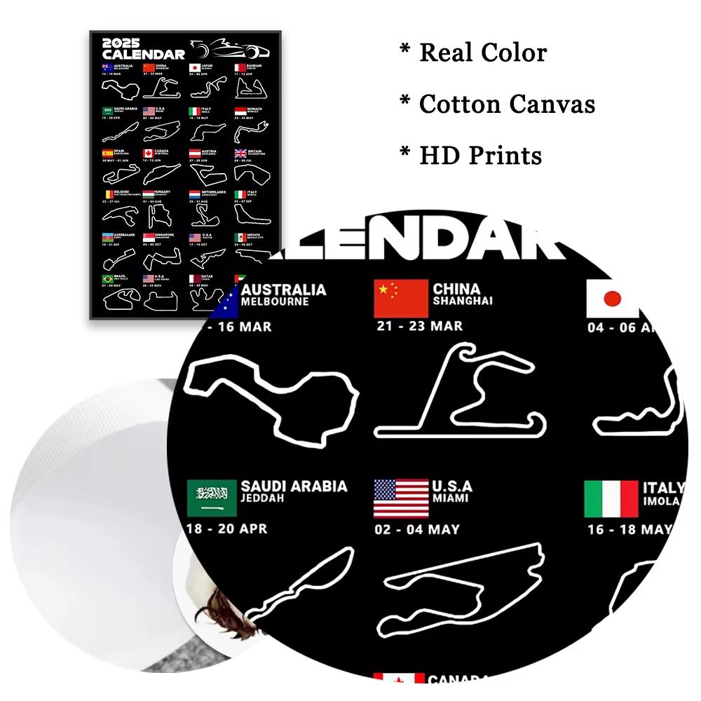 2025 F1 Постеры Мировых Гоночных Трасс Принт Холст Настенное Искусство Спортивный Автомобиль Гран-При Расписание Живопись для Любителей Автомобилей Декор Спальни