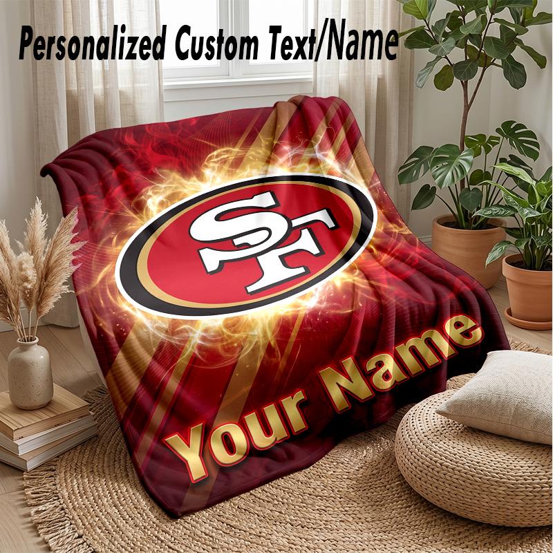 San Francisco 49ers Custom Flannel Throw Blanket Print Your Name Text Soft Warm Blanket Holiday Present