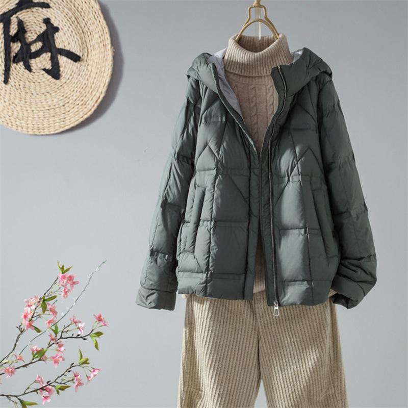 Autumn and Winter Loose White Duck Down Hooded Down Jacket Women's Casual Fashion Warm Long-sleeved Short Jacket