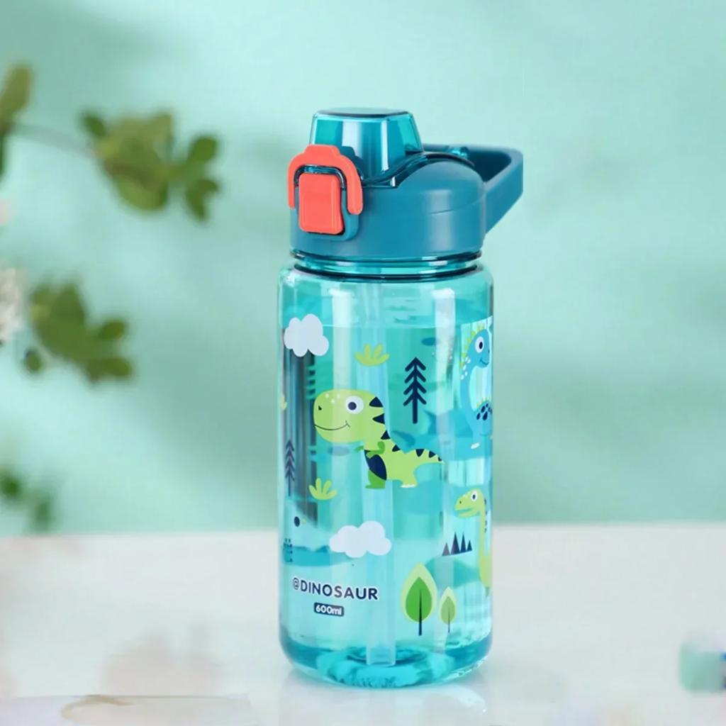600 мл Детская бутылка для воды с изображением животных из мультфильма с соломинкой Портативная студенческая бутылка для воды с защитой от падения для малышей Чайник для напитков