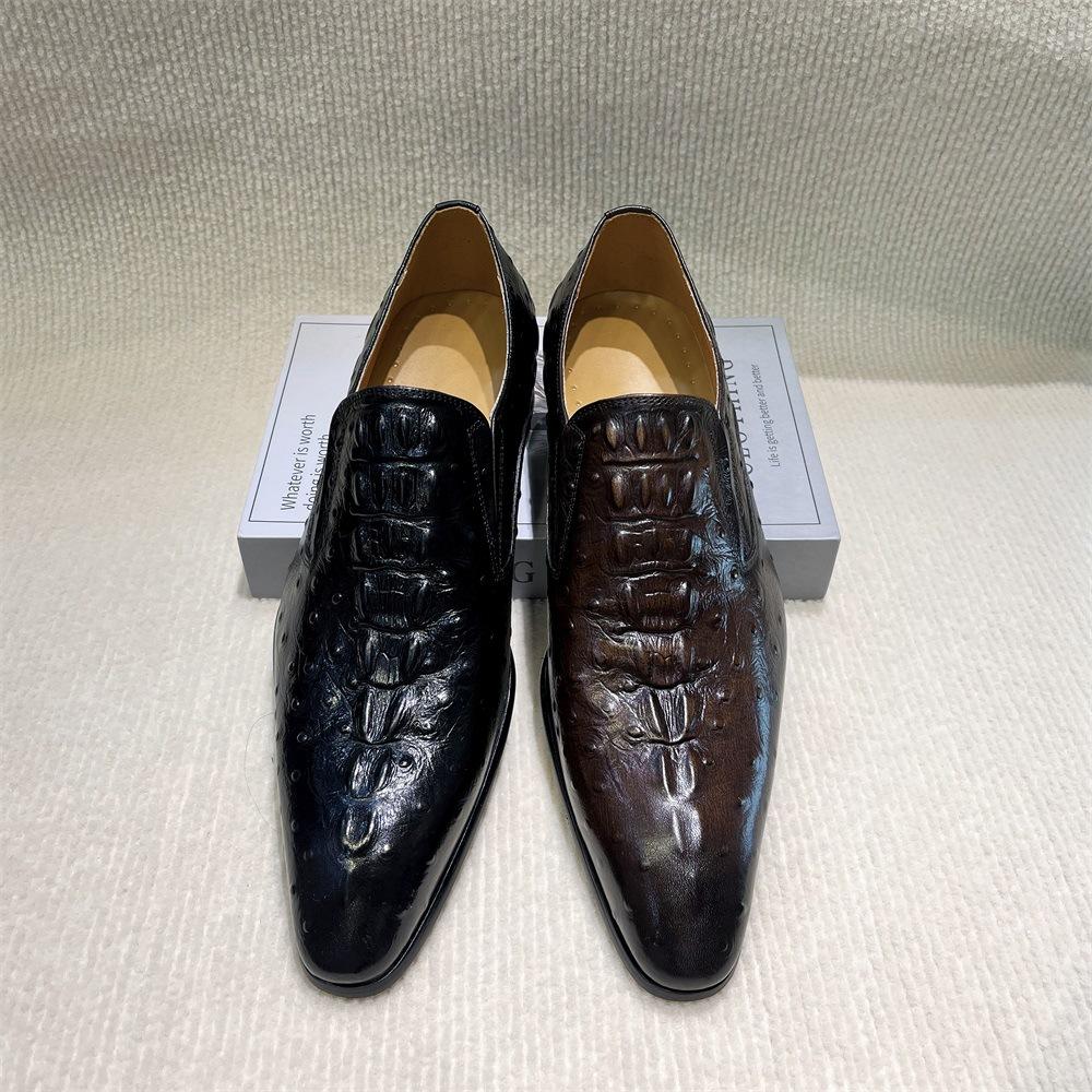 New Summer Crocodile Pattern Leather Shoes Fashionable European Men'S Cowhide Shoes Pointed Toe Foot Cover Lazy Leather Shoes Men