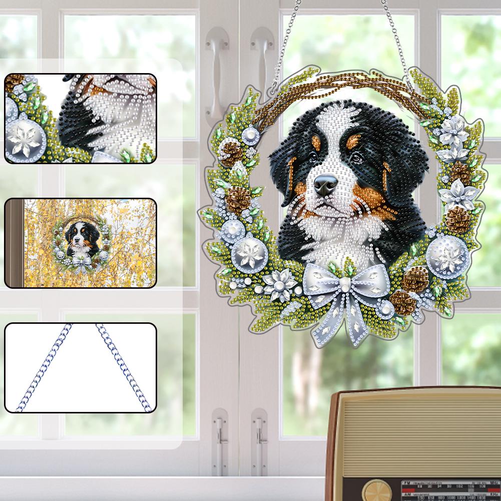 2D Flat Dog DIY Acrylic Rhinestone Diamond Art Window Pendants Door Decoration